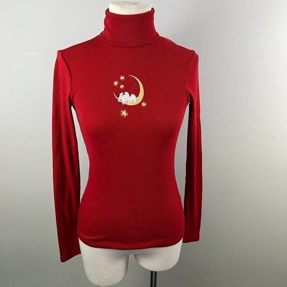 NWOT‎ BP Red Mouse Moon Graphic Ribbed Turtle Neck Long Sleeve Shirt (XS) - Picture 2 of 8